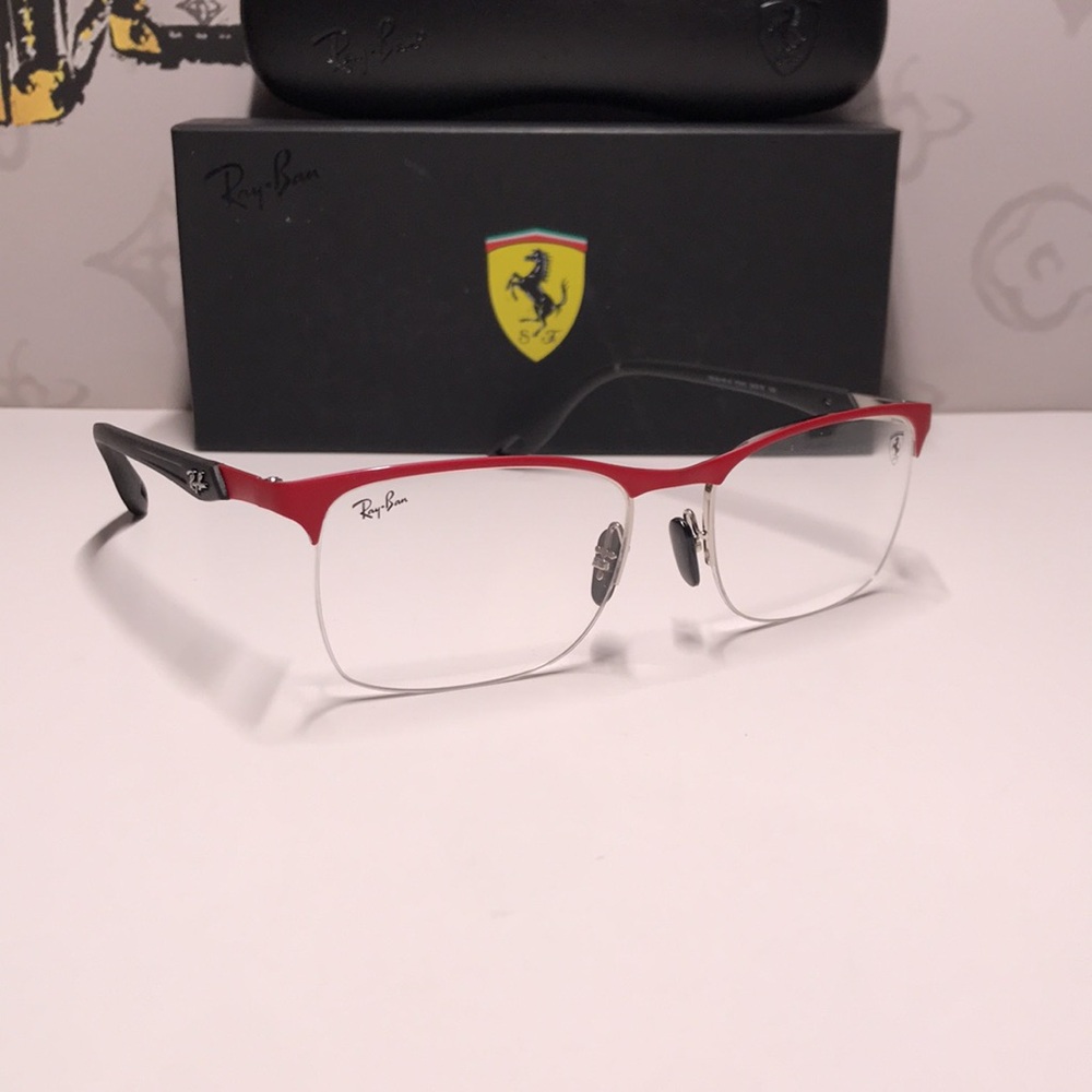 New Authentic Ray-Ban Ferrari RX8416M Eyeglasses – Matte Red on Silver,